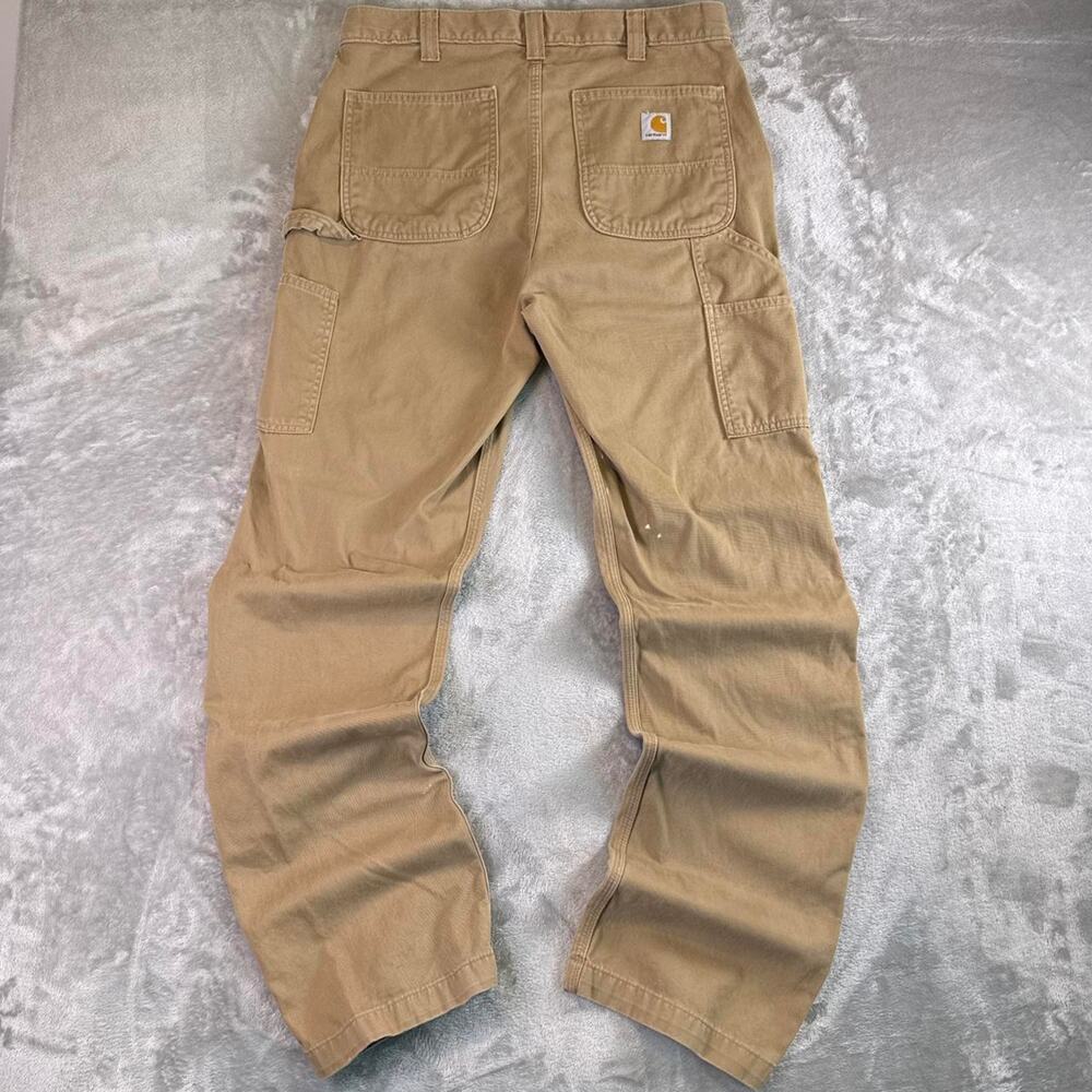 Distressed Carhartt Work Pants Tan Utility Carpenter Duck Canvas Workwear Sz 33